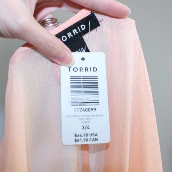 Torrid Peach Mimosa Light Sheer Chiffon Kimono 3/4 - Picture 11 of 15